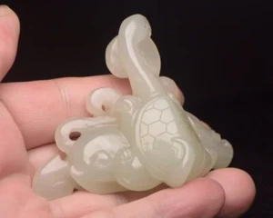 Schöne seltene handgeschnitzte chinesische Hetian Jade Statuen Anhänger "Drachen Schildkröte428 - Bild 1 von 9