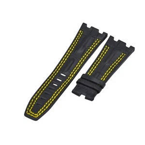28mm Black Leather Watch Strap For Audemars Piguet Royal Oak 42 Grip Tang Buckle - Picture 1 of 6