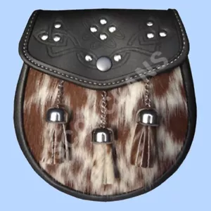 Bolso Escocés Cuero Esporrano Celta Kilt Tradicional High Land Wear Cadena Cinturón - Imagen 1 de 2