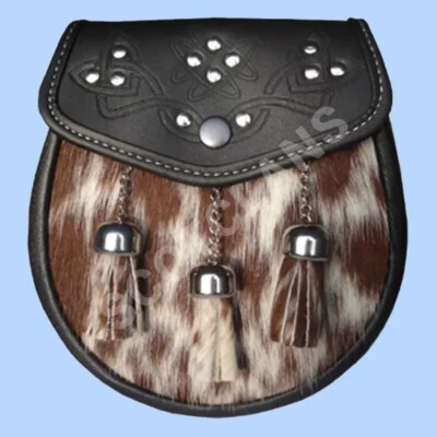 BBI Scottish Leather Sporran Celtic Kilt Bag Traditional High Land Wear Chain Belt