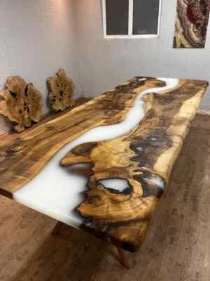 Custom Order White Epoxy Table Top , Live Edge Table , River Table, Walnut Wood - Image 1 of 4