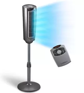 Oscillating Pedestal Fan, Adjustable Height, 3 Quiet Speeds, Timer, Remote, Gray - Picture 1 of 13