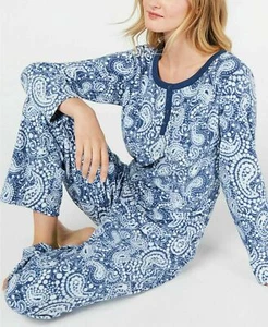 Christmas Gift 2 Piece Pajama Set Blue Paisley Thermal Fleece Ladies sz XL 2X - Picture 1 of 5