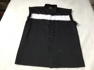 Bikers Pride Button Shirt Vest Mens L Black White Stripe Button Ripped Off Slvs - Picture 1 of 12