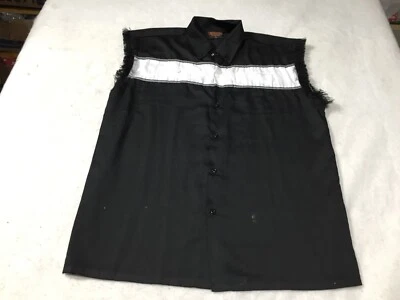 Chaleco Camisa Bikers Pride Botón Para Hombres L Negro Blanco Rayas Botón Rasgado Slvs Foto 1 de 4