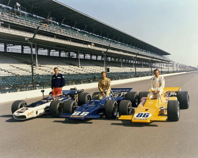 Indianapolis 500 Pole BOBBY UNSER, MARK DONOHUE, PETER REVSON Glossy  8x10 Photo - Image 1 of 1