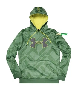 NEU MIT ETIKETT UNDER ARMOUR HERREN LS COLD GEAR GROSSES LOGO FLEECE HOODIE GRÜN LOCKERE PASSFORM SELTEN - Bild 1 von 2