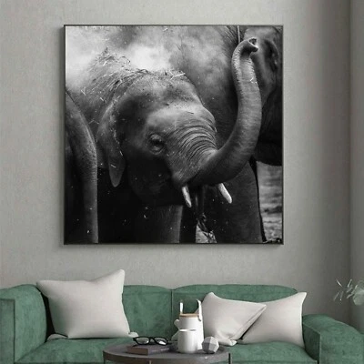 Art Silk Canvas Poster Elephant Black White Paint Modern Decor No Frame S535 - Image 1 of 4