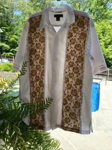 Vintage Stacy Adams Shirt 2XL Button Button Up Shirt Off White W/Rose Panels - Picture 1 of 12