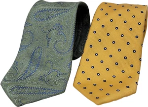 Vintage Club Room Bold Yellow Blue Polkadot and Paisley 100% Silk Tie 3.5" x 60" - Picture 1 of 12