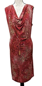 Jones NY Dress 14W 40" Bust Draped Front Sheath Red  Midi  Wedding Guest - Picture 1 of 14