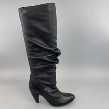 Fornarina Black Soft Leather Knee High Slough Boho Hippie Bootie Boots 37 UK4