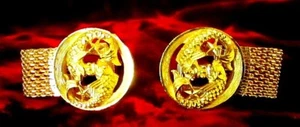 VINTAGE 1970'S WRAP-AROUND-DISCO PISCES GOLD CUFFLINKS BY SWANK - Picture 1 of 3