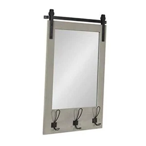Cates Rustic Wall Mirror with Hooks, 18 x 28, Graywash, Farmhouse Wall Decor - Picture 1 of 7