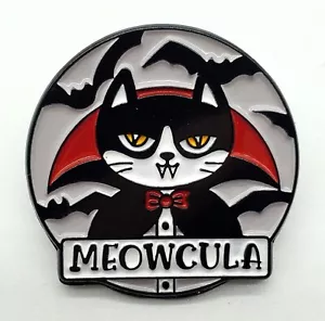 Meowcula Enamel Pin Lapel Purse Hat Pinback Black Kitten Dracula Vampire Cat New - Picture 1 of 2