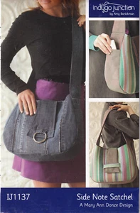 Side Note Satchel Hobo Bag Soft or Structured Purse Pattern Upcycle Jeans Instru - Picture 1 of 5