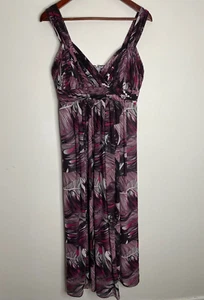 Basque Maxi Dress Womens Size 10 Purple Petite V-Neck Sleeveless Zip Lined Flowy - Picture 1 of 15
