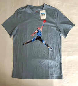 Nike Air Jordan Watercolor Jumpman Logo Men Light Blue T-Shirt Sz M  FN5980-436 - Picture 1 of 2