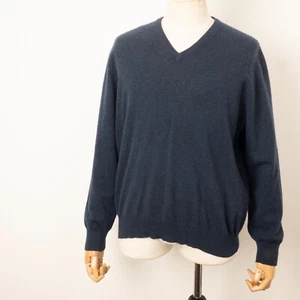 GRAN SASSO Mens 100% Cashmere Knit Gray & Blue V-Neck Jumper Pullover Sweater 54 - Picture 1 of 15