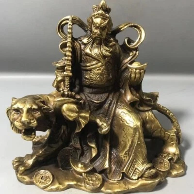 Chinese Folk Bronze Fengshui Zhao Gongming Mammon Money Wealth God Tiger Statue - Image 1 of 4