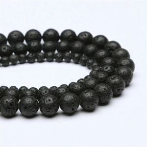 Cuentas redondas de piedra preciosa de lava negra de 15" 4 mm - 16 mm para hacer joyas hágalo usted mismo - Imagen 1 de 5