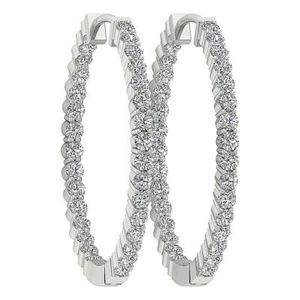 Hoop Earring VVS1 F 0.80 Ct InOut Side Round Cut Diamond 14K White Gold 1.50MM - Picture 1 of 7