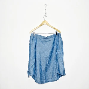 FREE PEOPLE Show Some Shoulder Top CHAMBRAY blue cotton linen womens M medium - Picture 1 of 5