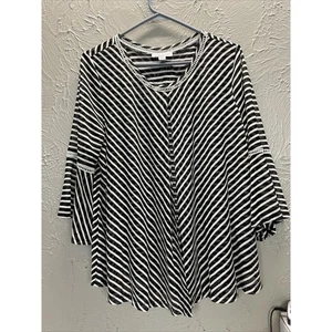 John Paul Richard Black White Striped Monochrome Petite Womens Top Shirt Sz PXL - Picture 1 of 5