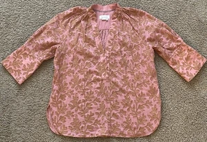 Blusa Anthropologie Mujer Popover Rosa Bordada Hoja Cuello en V Talla Mediana - Imagen 1 de 9