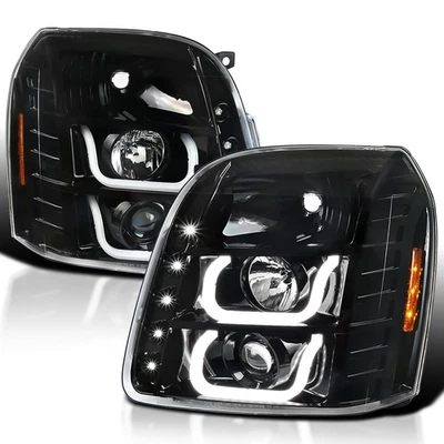 Jet Black Fits 2007-2014 Gmc Yukon Xl Denali Led Strip Projector Headlights L+R Foto 1 de 4