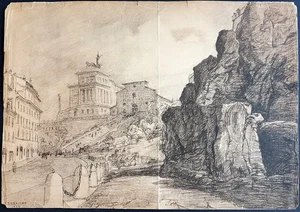 Disegno antico augusto baracchi matita 1933 Veduta di Roma altare della Patria - Foto 1 di 8