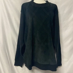 Protege Collection Sweater Pull Over Genuine Suede Size L Diamond Design Black - Picture 1 of 9