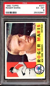 1960 Topps Baseball Card #377 Roger Maris New York Yankees PSA 6 EXMT - Picture 1 of 2