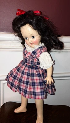 Lovely Raven Haired TONI by IDEAL p-90 14” doll red dressed in school girl style - Image 1 of 4