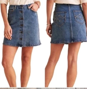 Faherty Denim Jean Skirt Blue Natalia Button Front Western Pockets Classic Small - Picture 1 of 6
