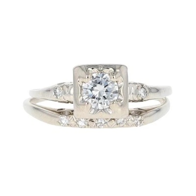 .44ctw Diamond Solitaire with Accents Wedding Set Rings 14k White Gold Size 6.75 - Image 1 of 4