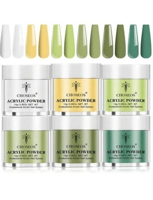 Акриловый ногтей порошок набор, 6 цветов, зеленый оттенки, земли тона 10 г каждый, запечатанный F2 3 - Изображение 1 из 4