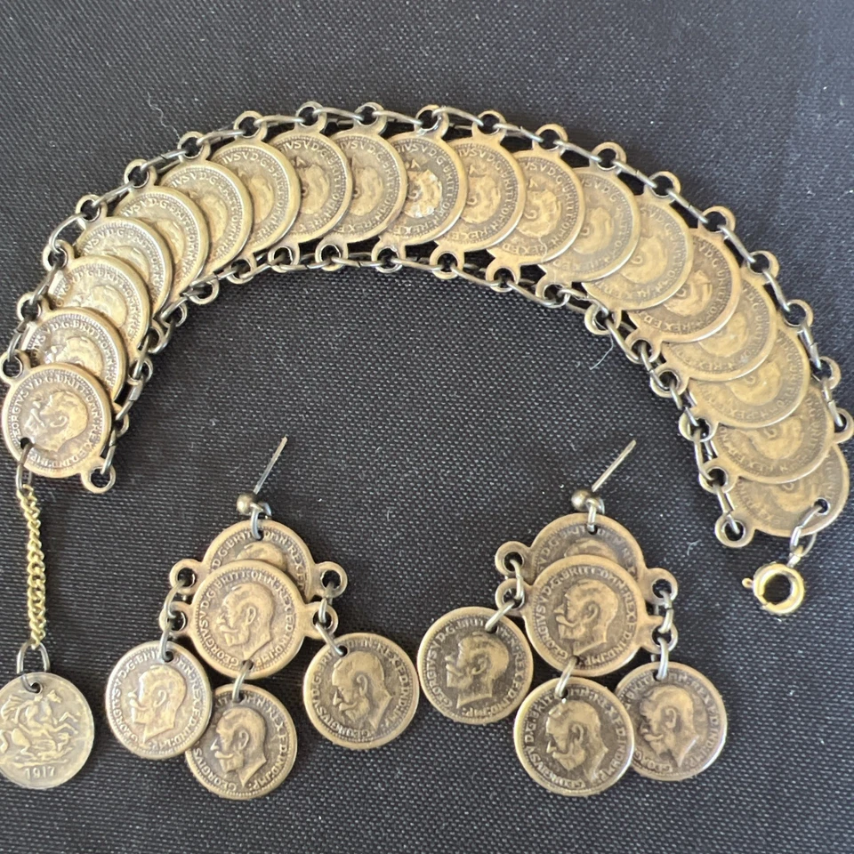 1917 Reino Unido Georgivs V D G:Britt:Rex FD:Def:Ind:Imp. Brincos/pulseira de gota 29 moedas - Imagem 1 de 4