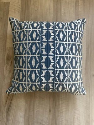 Crate & Barrel Seneca Pillow 18x18 Blue Embroidered W/Crate & Barrel Insert - Image 1 of 4