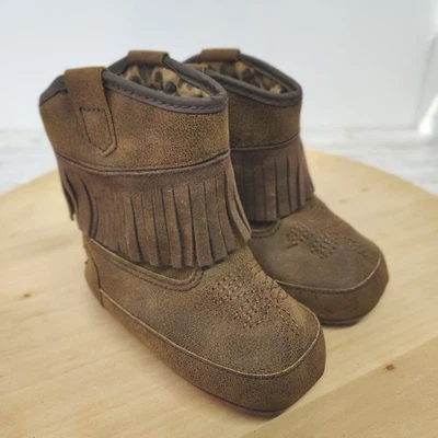 Fringe Baby Doll Cowboy Boots Moccasin Brown Infant Shoes 6 18 Months Western - Image 1 of 4