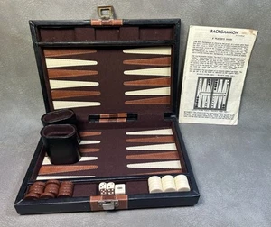 VINTAGE Backgammon kleiner Reisekoffer KOMPLETT Cardinal schwarz und braun - Bild 1 von 16
