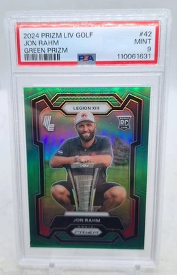 JON RAHM 2024 PRIZM LIV GOLF GREEN PRIZM RC #05/18 PSA 9 - Image 1 of 4