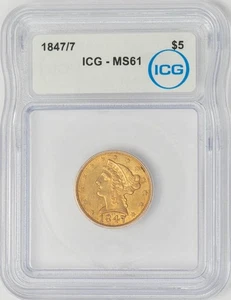 1847/7 $5 Gold Liberty MS61 ICG 948082-25 - Picture 1 of 5