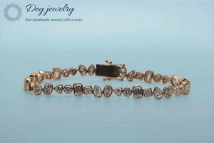 Lab Created Moissanite Multi Shape Link Chain Bracelet 925 Silver Gift Bracelet - Picture 1 of 9