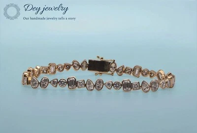Lab Created Moissanite Multi Shape Link Chain Bracelet 925 Silver Gift Bracelet - Image 1 of 4