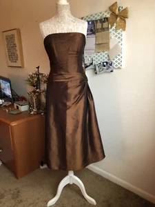 NEW B2 Tea Length Dress Taffeta Espresso Brown Size 10 B9084 Prom Bridesmaid NEW - Picture 1 of 4