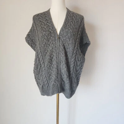 VINCE Poncho Tejido con Cable Cremallera Capa Suéter Cremallera Lateral Lana Cachemira Gris Talla M Foto 1 de 4
