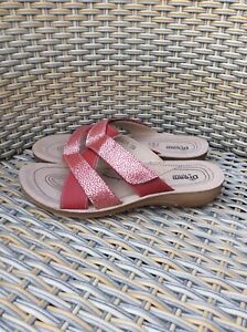Fly Flot Dream Red Gold Leather Slip On Sliders size 5 NEW