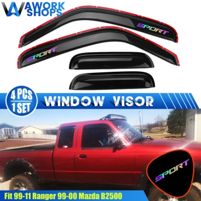 Fits 99-11 Ford Ranger In Channel Window Visor Rain Guard Shade & Laser Sport Foto 1 de 4