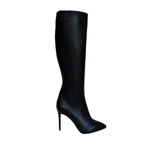 CQ COUTURE CUSTOM KNEE POINTY 9 CM BOOTS STIEFEL STIVALI LEATHER BLACK NERO 43 - Imagen 1 de 6